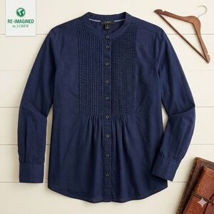 J. Crew Re-imagined Navy Blue Pintuck Pleat Cotton Blouse S
